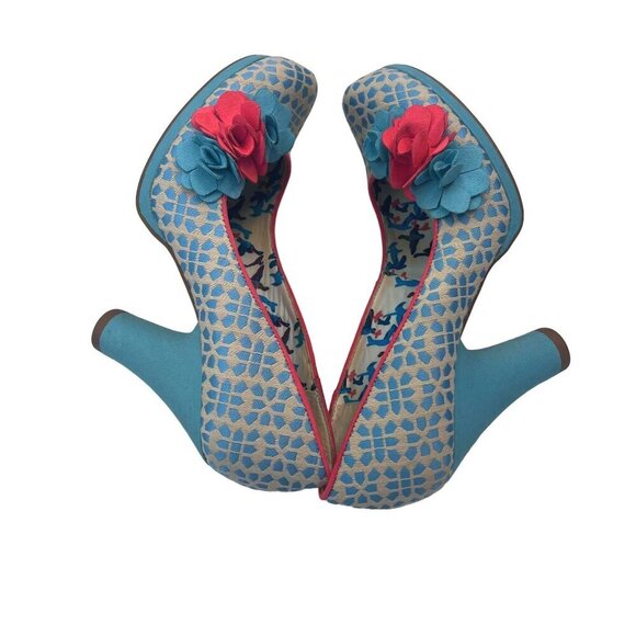 Ruby Shoo Pumps Funky Floral Embellished Heels Ladies size 6 Blue Cottage Core - Picture 6 of 8